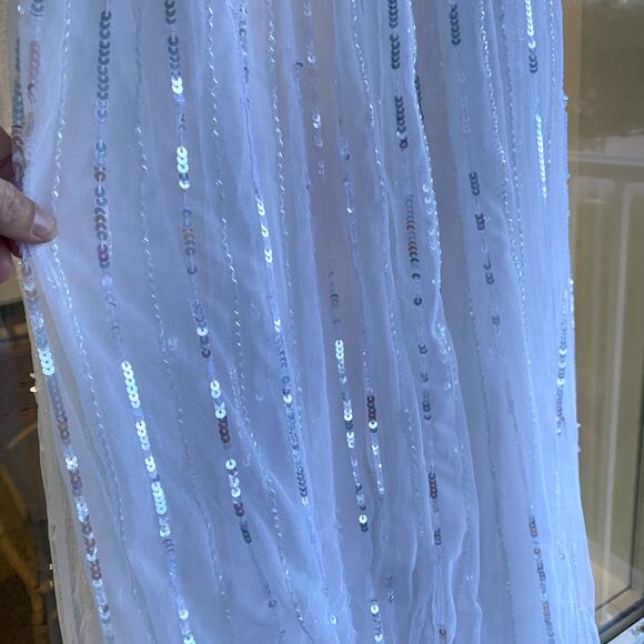 Mac Duggal 5565 Sequin Flutter Sleeve One Shoulder A Line White Gown 0 - Picture 6 of 9